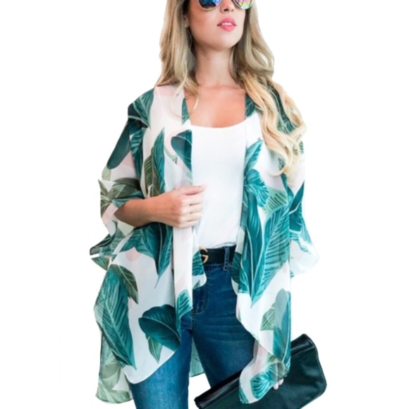 Other - Lightweight Green Palm Leaves Kimono